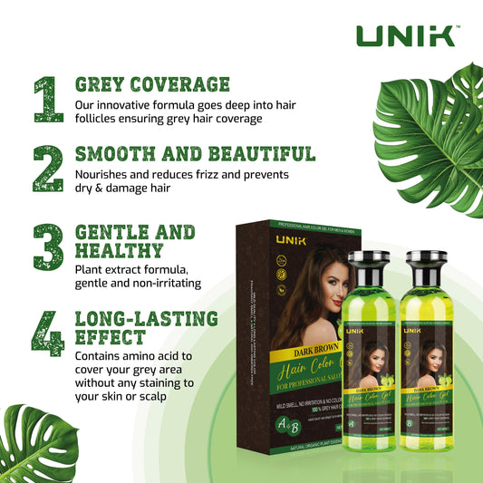 Unik Professional Hair Color Gel x2 500ml Black or Dark Brown, No Color to Skin Haircare Hair Dye Nourishing